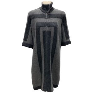 AKRIS CHARCOAL GREY GEOMETRIC KNIT LONG SWEATER